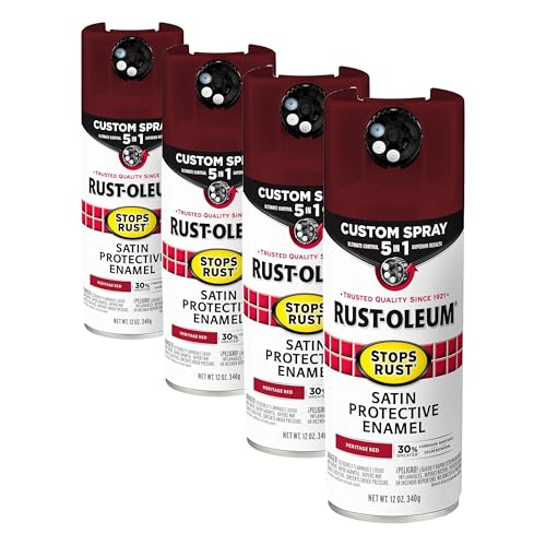 Image of Rust-Oleum 376880 Stops Rust Custom Spray 5-in-1 Spray Paint, 12 oz, Satin Heritage Red (Pack of 4)