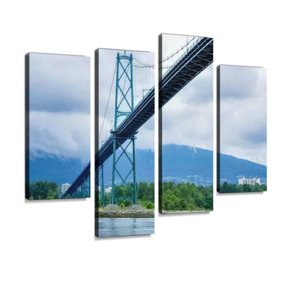 Canvas Print Artwork Stanley Park Vancouver British Columbia Canada June 2016 Lions Wall Art Pictures Framed Digital Print Abstract Painting Room Home Office Decor Ready to Hang - 4 Panel