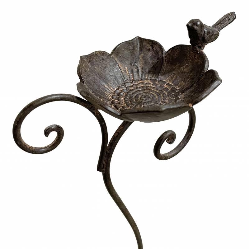 Bain Oiseau à Planter Abreuvoir à Oiseaux Fonte Marron Mangeoire sur Pied 14,5x25x100cm