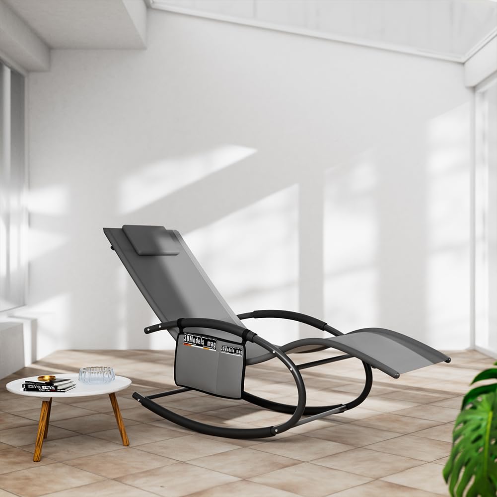 BAKAJI Sedia Sdraio a Dondolo da Giardino, Lettino Prendisole Gravità Zero con Rivestimento in Textilene con Poggiatesta, Poltrona per Esterni ed Interni, Balcone, Patio, Terrazzo (Grigio)