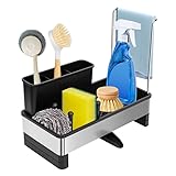 Kitchen Sink Caddy,Sponge Holder for Kitchen Sink with Dish Brush Holder, Auto Drain Tray, Sponge...