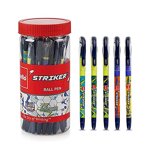 Image of Cello Aspro Mavro Ball Pen Set (Bulk Pack of 50 pens with Stand- Assorted) Striker Ball Pens