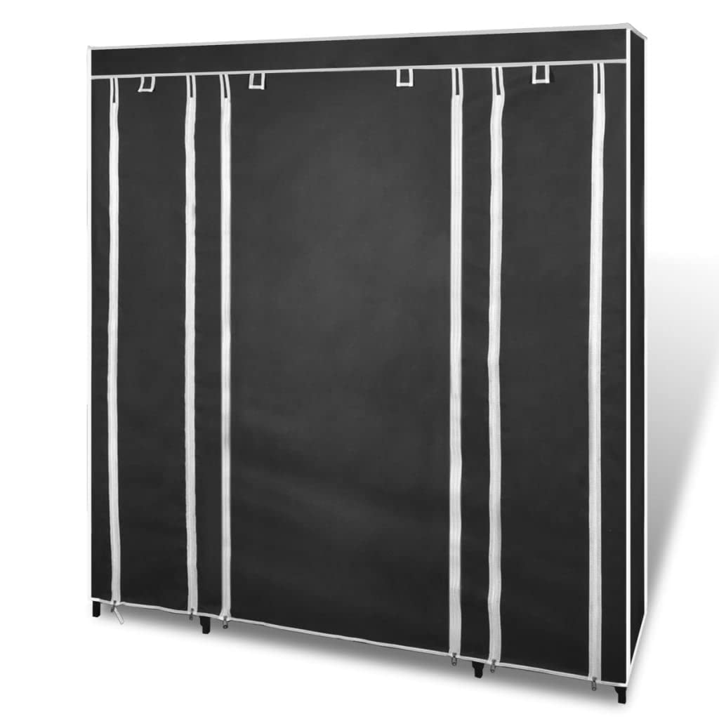Szafa materiałowa z przegródkami, drążkami na ubrania, 45 x 150 x 176 cm, czarna, przenośna, do sypialni, garderoby, przechowywania, włókniny, składana szafa