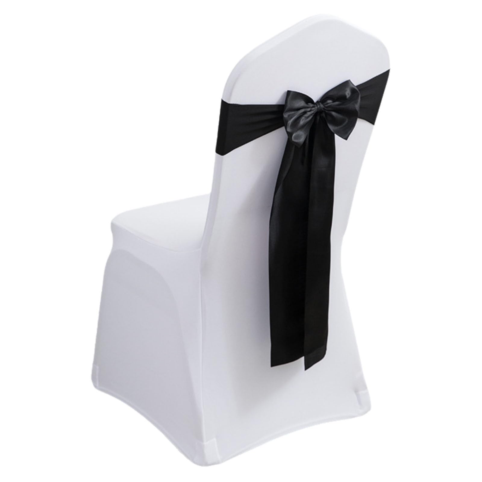 Stretch Chair Sashes, Chair Bows No Need Tied, Polyester Chair Bands, Sashes for Chair Covers for Hotel Wedding Reception Birthday Party Ceremony Decor(Black,50PCS)