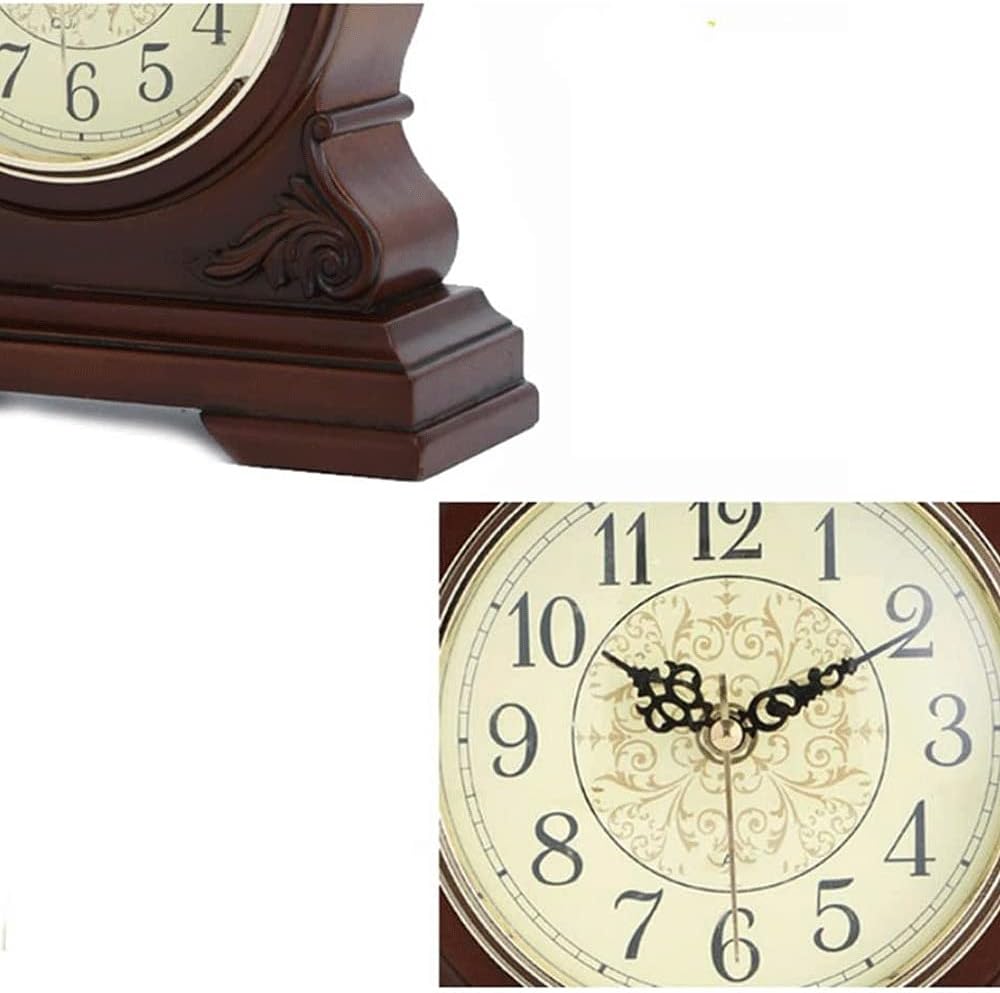 Retro Desk Clock Wooden Table Clock Mantle Clock Desktop Wooden Design for Bedroom Office Kitchen for Living Room Bedroom (Color : Brown Size : 230x221x91mm