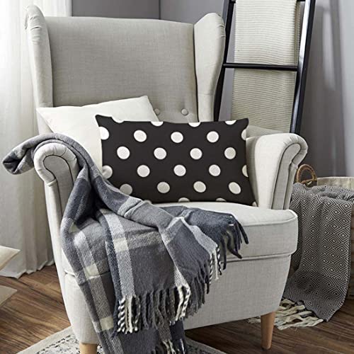 Tks Mitlan White Polka Dot Decorative Pillow Covers On The Black Background Rustic Linen Throw Pillow Covers 12X20 Inch For Sofa Couch Decoration #TOP2