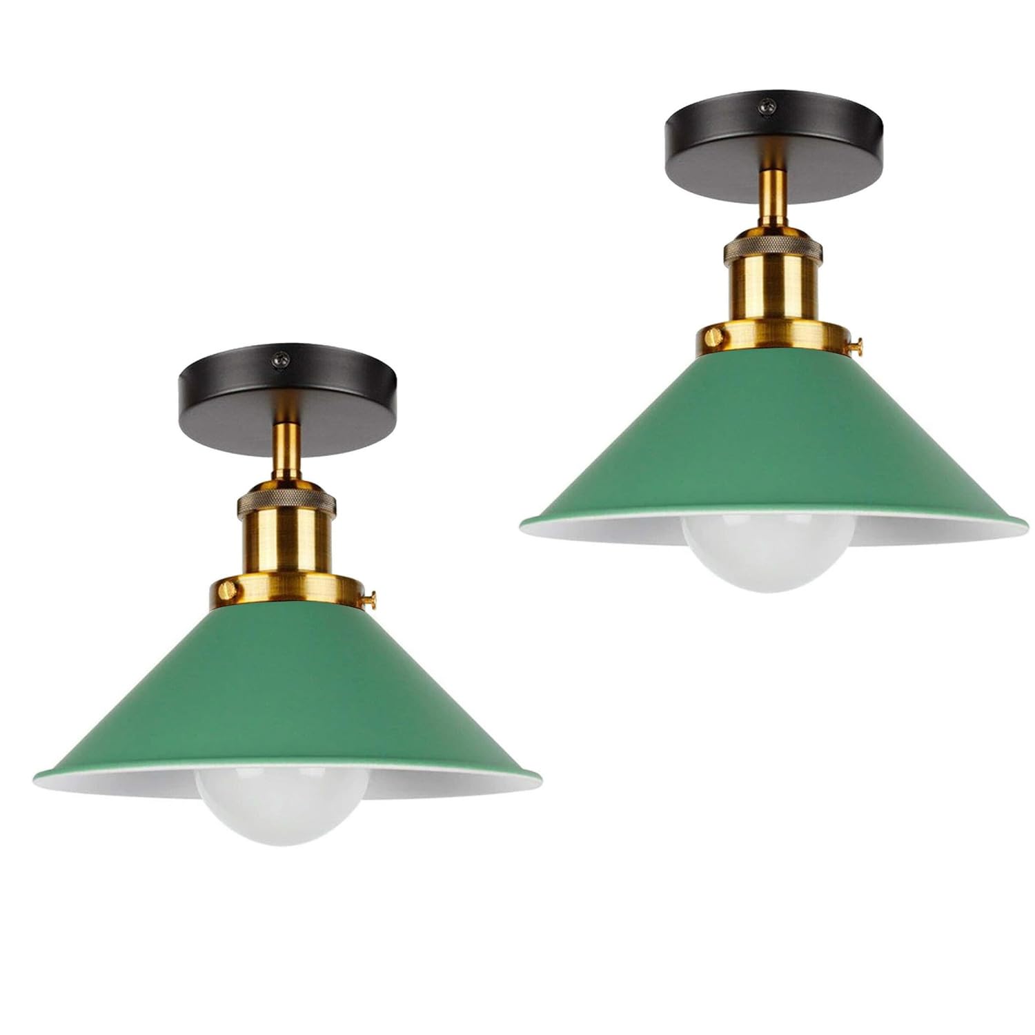 LEDSone Modern Flush Mount Ceiling Lighting LED Lights Semi Flush Light Fitting Pendant Light Lamp Chandelier Metal 22cm Cone Light Shade for Hall Living Room Lounge (Green - 2 Pack) โ image 1