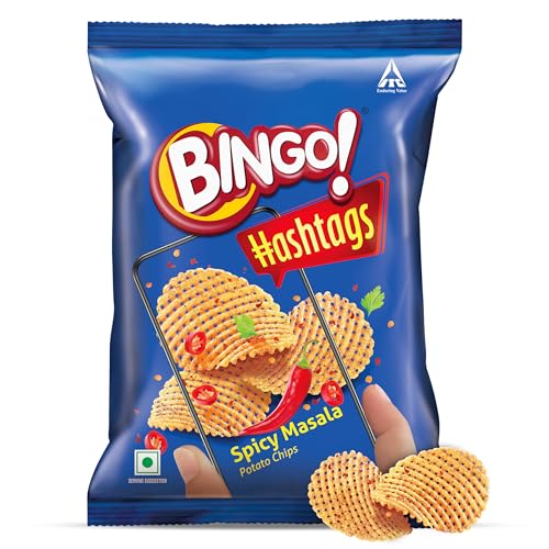 Image of Bingo ! Hashtags Spicy Masala Potato Chips, 58 Gram /53G / 56.6G(Weight May Vary)
