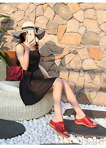 Govicta Womens Wedges Sandals Heel Sandle Slide Sandals For Women Leather Flat Sandals Open Toe Plaforms Casual Summer Sandals Walking Shoes Size 9 Red #TOP4