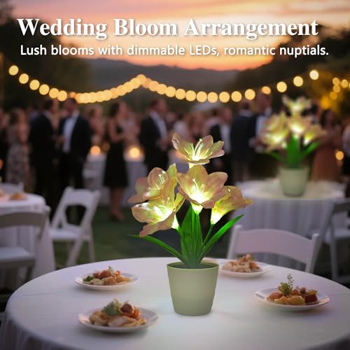 Image of Artificial Pink Lily Flower Lamp, LED Light for Bedroom Bar Coffee Shop Wedding Decor, Gifts for Women Mom Daughter Grandma Girlfriend Coworker Friend Birthday Christmas Valentines Mothers Day
