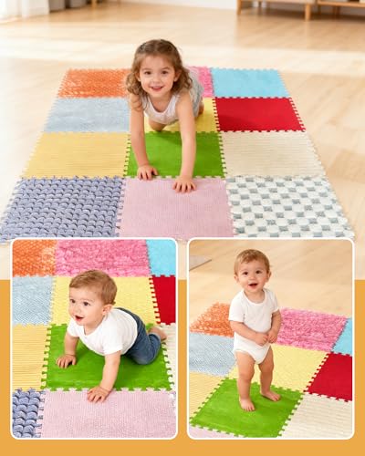 Image of 12 Set Sensory Tiles - Floor Textured Sensory Mats, Interlocking Sensory Rug Sensory Toys for Autistic Children Kids Baby Toddler, Tactile Play and Fidgeting Activity for Autism Sensory Room