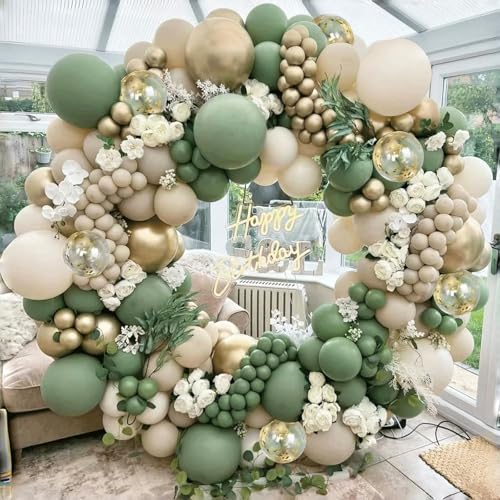 Image of Sage Green Retro Balloons Pack of 50 Pcs - Premium Latex Balloons for Birthday Decoration, Anniversary, Welcome Baby, Baby Shower, Retro Theme for Boys, Girls, Men & Women (Sage Green)