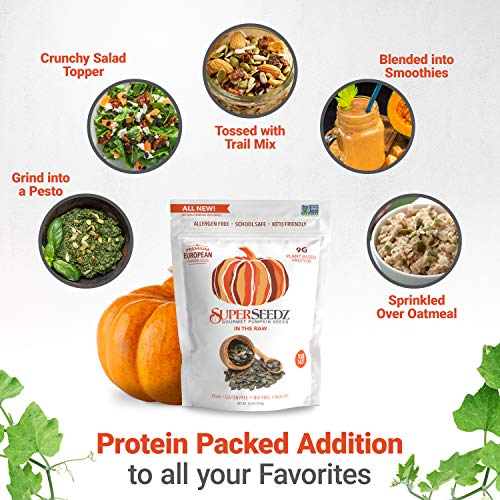 SuperSeedz Raw Styrian Pumpkin Seeds - Raw Unsalted Pepitas, No Shell, Whole 30, Paleo, Vegan & Keto Friendly, 9g Plant Based Protein, Produced in USA, Nut Free, Fresh Gluten Free Snack (12oz) - Thumbnail 7