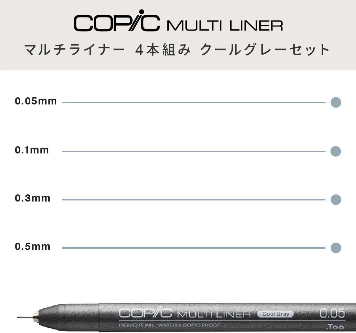 Copic Markers Multiliner Gray Pigment Based Ink, 4-Piece Set (Pack of 2)