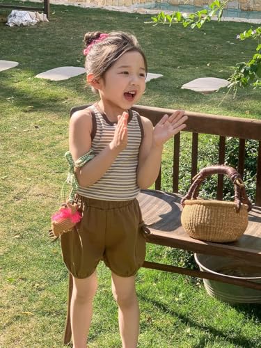 Image of BINIDUCKLING Toddler Tank Top Girls Summer Cute Striped Sleeveless Top 24 Months-8 Years
