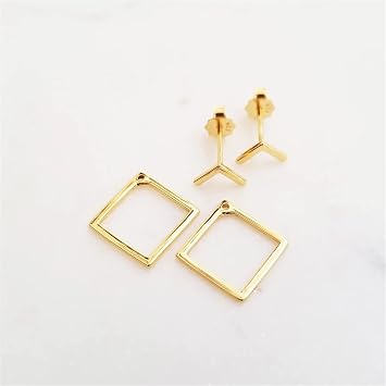 LSCZSLYH Geometric Ear Jackets Front and Back Earrings for Women Stylish and Minimalist Gold Color Square Ear Jackets Color Gold-Color, Size B