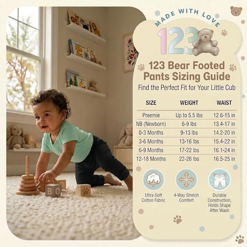 Image of 123 Bear Infant and Toddler Soft Cotton Spandex Boys and Girls Pants Multipacks