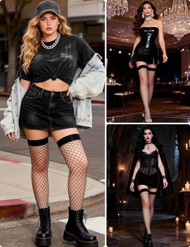 Image of ohyeah Plus Size Fishnet Stockings Thigh High Stockings for Women Sexy Elastic Leg Band Thigh Highs Socks XS-5XL