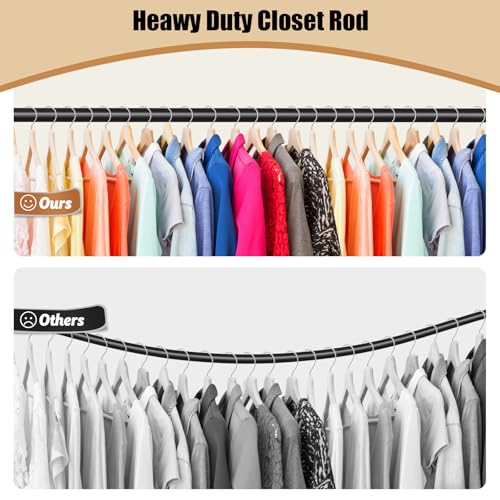Anndason Closet Rod, 16 to 75 Inch Heavy Duty Adjustable Clothes Rod for Hanging Clothes and Heavy Duty Clothes Rod Bracket Rods Support (The Shelf NOT Included) (Black) by Anndason - Image 2