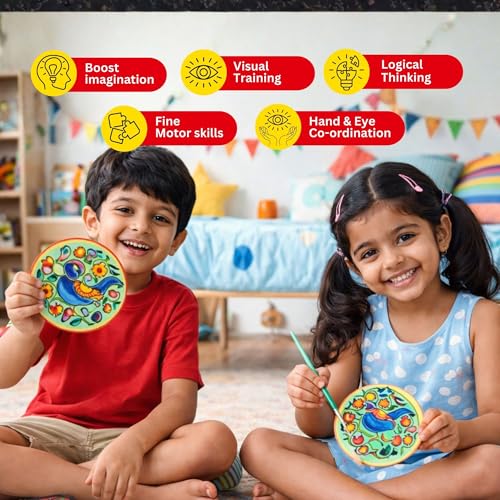 Image of Kores Kalamkari Art Kit for Kids (8-18 Years) | Traditional Indian Art DIY Kit | Paint 4 Coasters & 2 Wall Hangers | 40+ Elements | Creative & Educational Craft Set