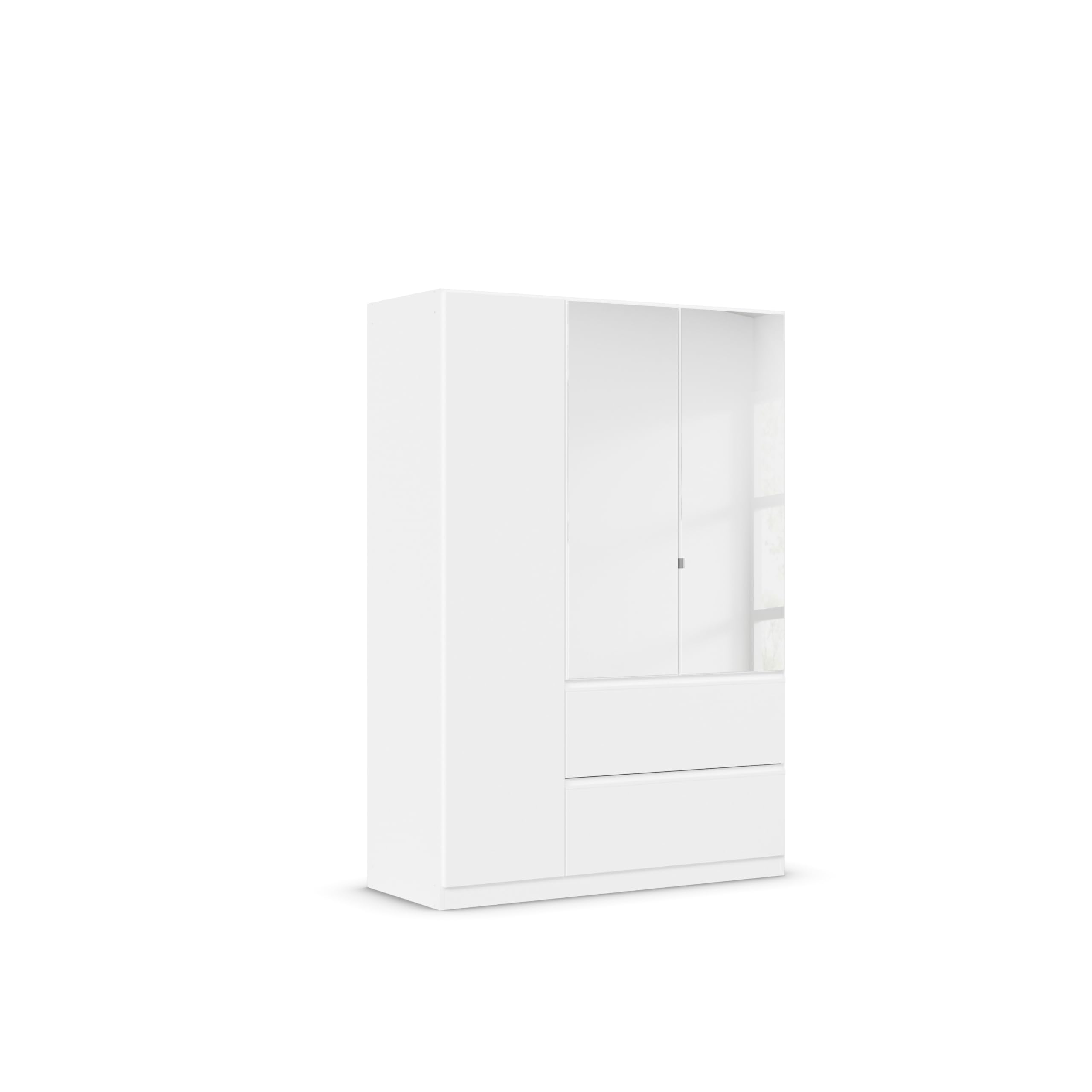 Rauch Möbel Costa, Kleiderschrank für Schlafzimmer, Kinderzimmer, Babyzimmer, Jugendzimmer, Flur, Garderobe 3-türig, Spiegel, 2 Schubladen, Push-to-Open, Farbe Weiß, Breite 136 cm