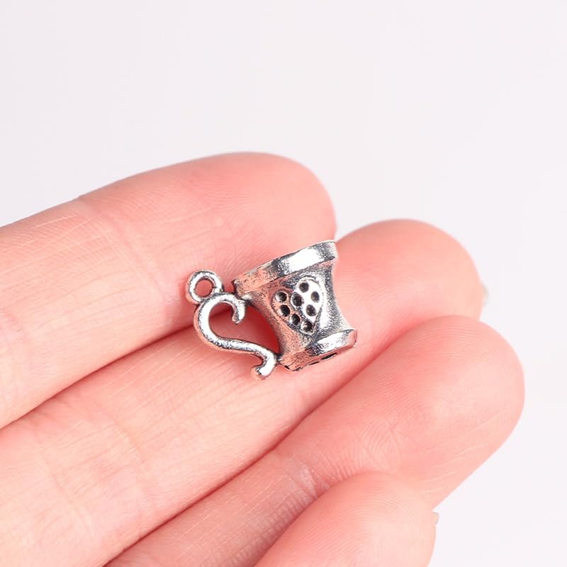 Miniatura 3 de Opexicos 50 dijes para taza de café, para tazas de té, diseño de tono plateado envejecido, accesorios hechos a mano para manualidades, 3D, 0.394 x