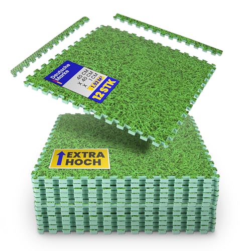 Bestlivings Bodenschutzmatte Puzzle mit Gras Print EVA Bodenmatte 40x40x1cm Schallisolierend & Erweiterbar (12er Pack / 1 92m)