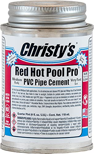 Christy's Red Hot Pool Pro PVC Cement - Medium Body, Very Fast Set, Low-VOC, 1/4 Pint (4 fl oz)