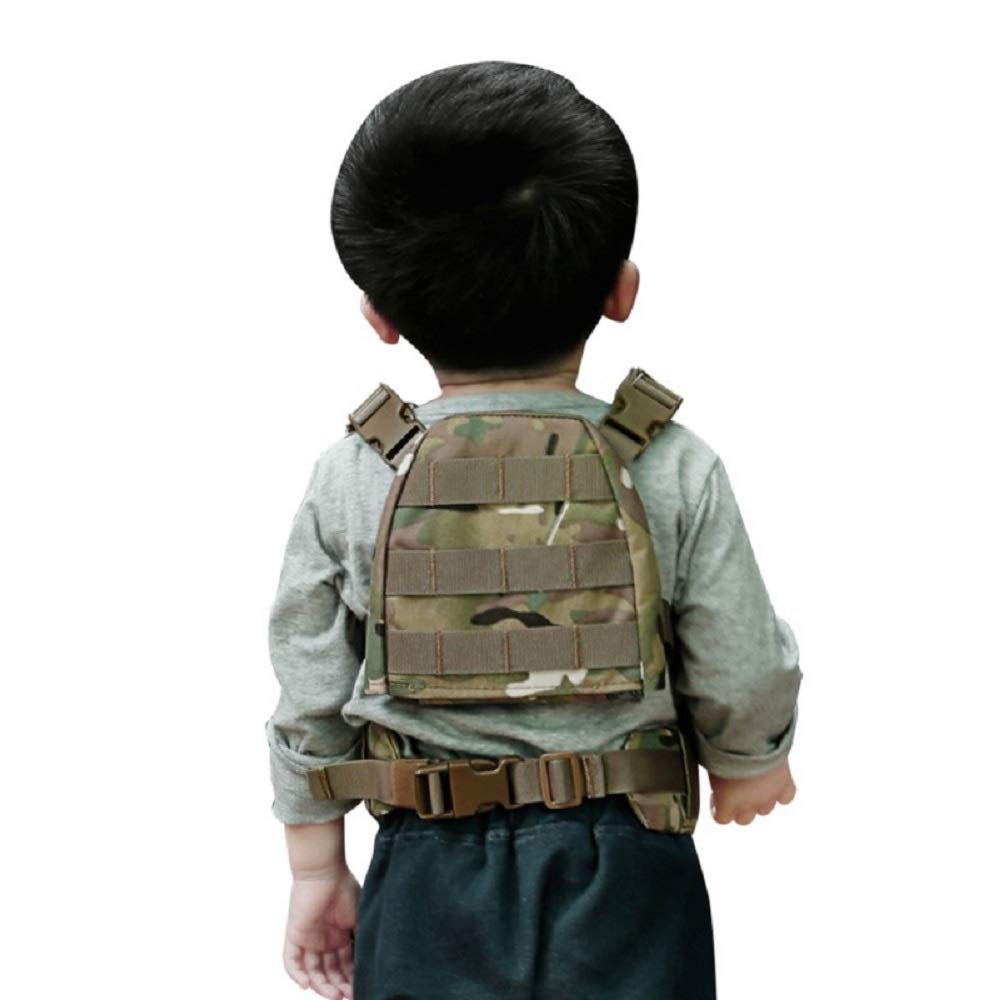 Kids Mini Airsoft Tactical Vest with Patrol Belt Molle Combat Vest XS/S Child Vest Suit-(BK-s)