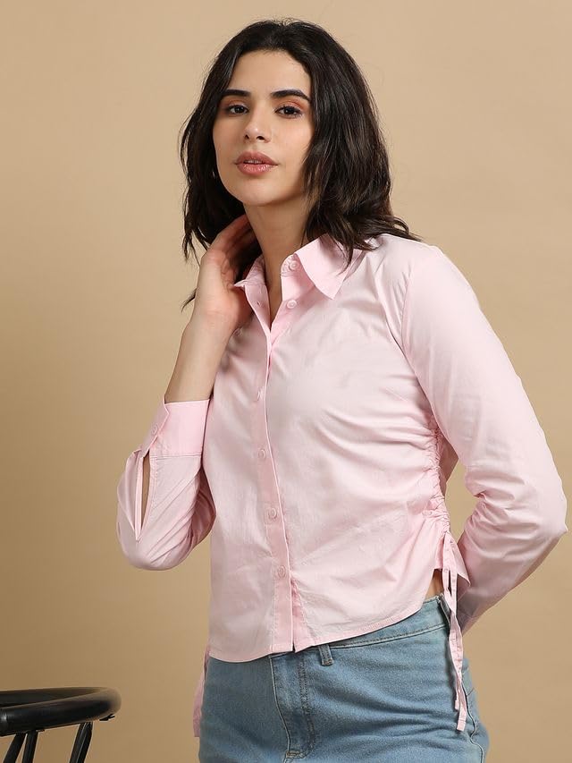 Image of Glam & Chique Women's Cropped Fitted Shirt with Adjustable Side Drawstring XS-2XL