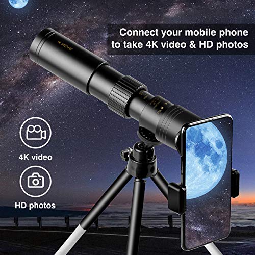 CameCosy New Monocular Telescope(2020),10-300X40mm Super Zoom Monocular Spyglass[Day & Low Night Vision]Portable Binoculars with Smartphone Clip & Tripod for Birdwatching, Hunting, Camping,Sightseeing - Thumbnail 4