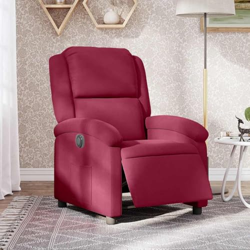 vidaXL Relaxsessel, Elektrisch Sessel mit Liegefunktion, Fernsehsessel Verstellbare Rückenlehne Fußstütze, Liegesessel Ruhesessel Polstersessel, Weinrot Samt – Bild 3