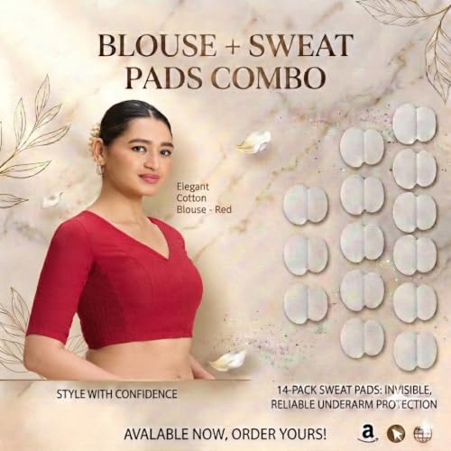 Image of Studio Shringaar Women's Thick Handloom Cotton Plain Side Stretch (Smocked) Readymade Saree Blouse