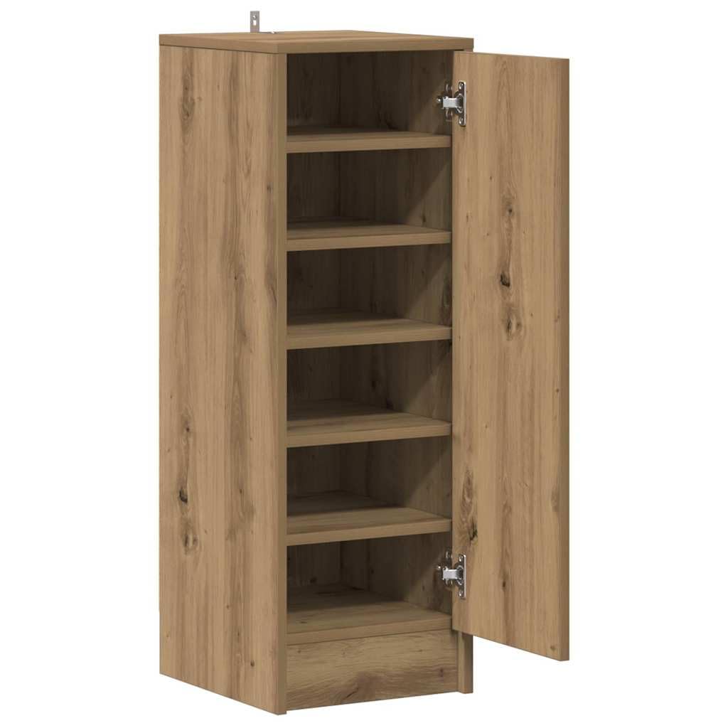 Schuhschrank Artisan-Eiche mit Tür Holzwerkstoff 32 x 35 x 92 cm schmal hoher Schuhständer mit 6 Fächern platzsparend für Flur Diele Eingangsbereich Ordnung und Aufbewahrung