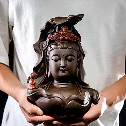 Miniatura 5 de Guan Yin - Estatua de cerámica con cabeza de Guanyin, estatua decorativa budista chino hecha a mano, escultura para el hogar, sala de estar,