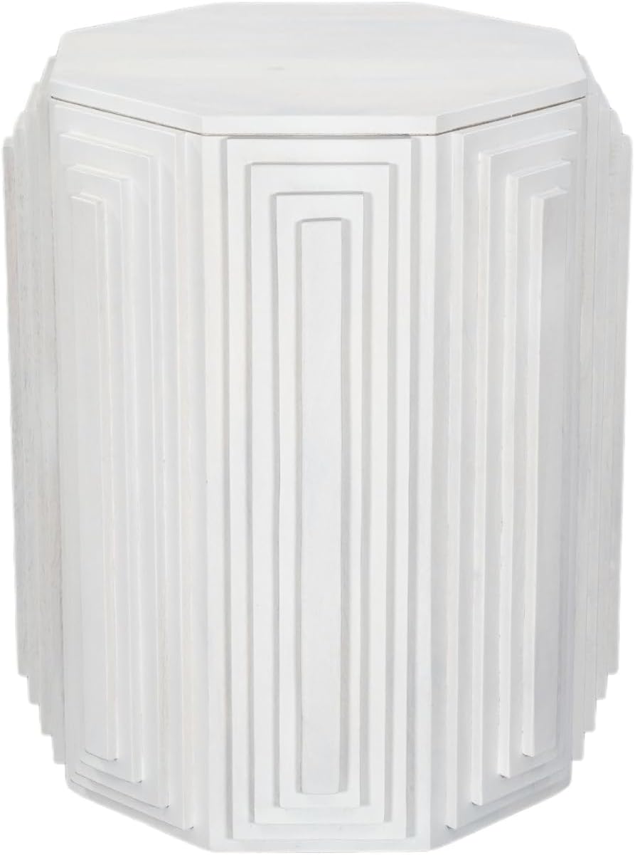 Carolina Chair & Table Geometric Design Octagonal Side Table – Solid Mango Wood, Java Finish, Artisan Handcrafted Furniture - Modern Boho Accent Furniture for Living Room & Bedroom (Whitewash)