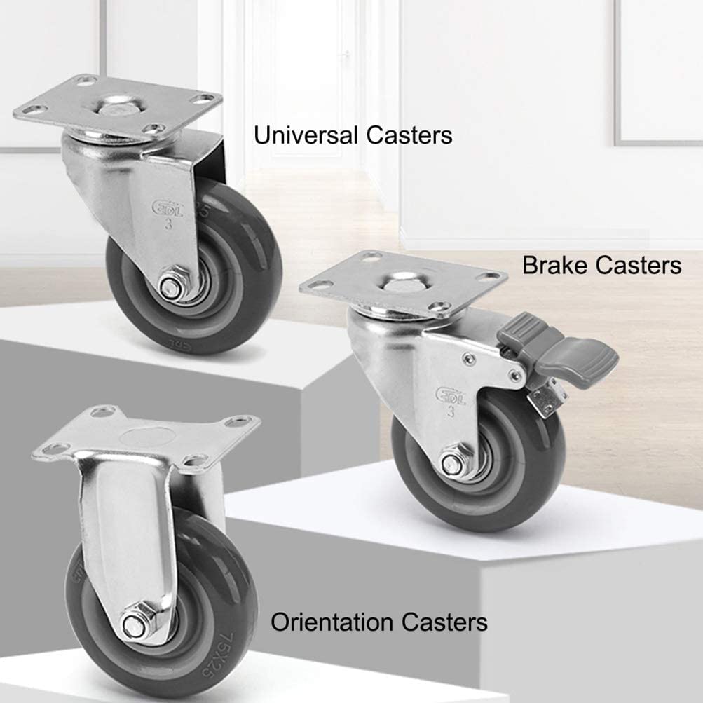Ruote girevoli per mobili Resistenti da 2,5 3 4 Pollici con Freno, capacità di carico 840 libbre, Set di 4 con Piastra Fissa, Ideali per Attrezzature industriali e soluzioni di Mobilità.