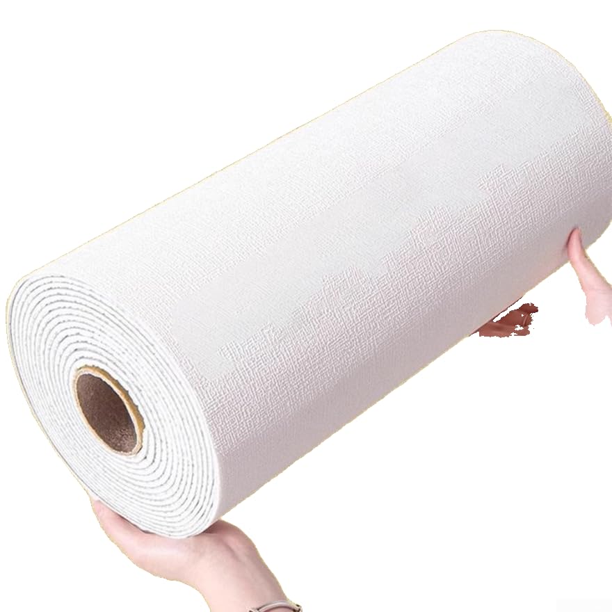 babominimer Papier peint texturé uni 50 cm x 10 m, Décoration d'autocollant mural 3D en mousse de lin, Papier peint auto-adhésif imperméable et résistant...
