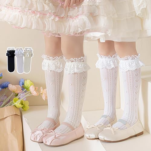 Breathable Lace Trim Heart Socks For Girl School Kid Dance Kneehigh Stretch Outdoor Spring Kneehigh Socks Kids2