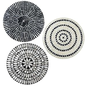 Tioncy 3 Pcs 11.8 Inches Mother of Pearl Shell Plate Coastal Wall Art Mosaic Wall Sculpture Shell Handmade Hanging Wall Plates Arts for Summer Spring Bedroom Bathroom Home Office Hotel(Black)