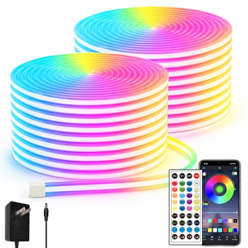 Image of segrass 132ft RGB LED neon Rope Lights LED neon Strip Lights Waterproof Flexible Neon LED Strip Lights,Led Lights for Bedroom(2 Rolls of 75ft)
