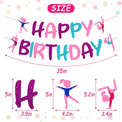 Gymnastics Birthday Banner Girl Gymnast Theme Happy Birthday Sign Party Decorations Glitter Purple Pink Blue Gymnastics Party Supplies #TOP2