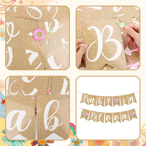 Image of Baby in Bloom Banner Baby Shower Paper Banner Party Decoration Flower Baby Shower Bunting Garland Wall Hanging Sign Decor for Girl Baby in Bloom Party Indoor Decorations