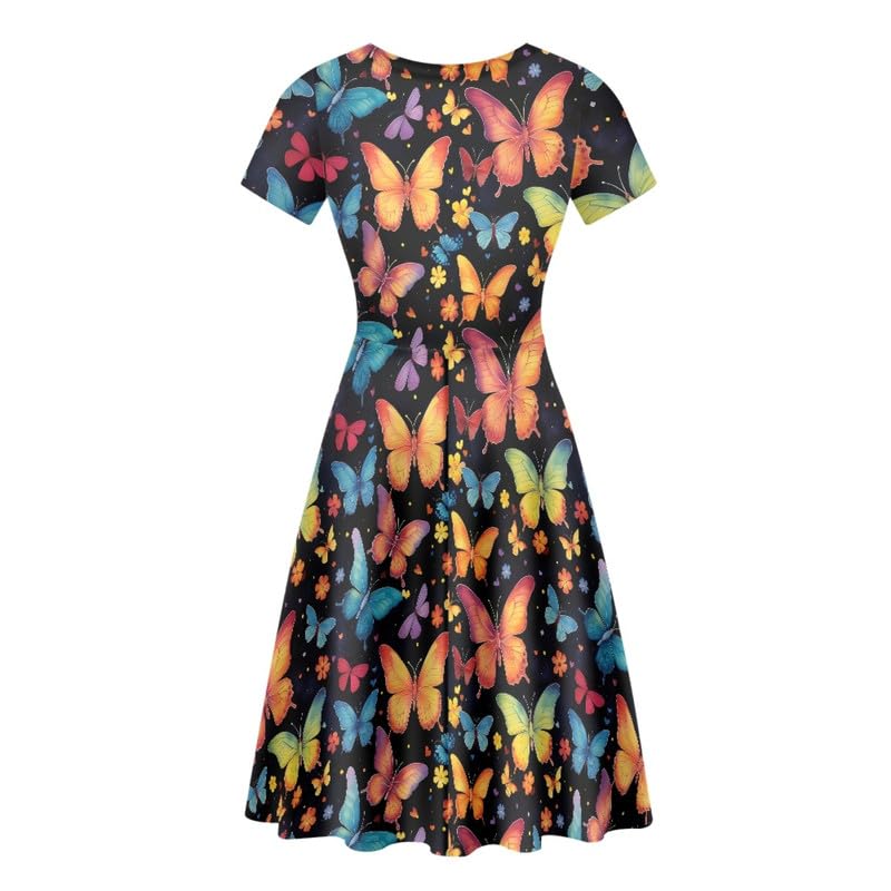 Image of Irisjudy T Shirt Dress for Women Short Sleeve Girls Short Sleeve Dress Plus Size, O Neck Knee Length Midi Dress for Ladies