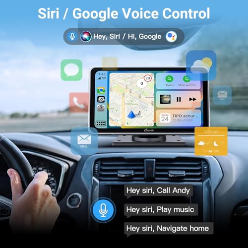 Image of Carpuride Portable Wireless CarPlay Screen for Car- 7 Inch Car Play Screen Compatible with Android Auto and Apple CarPlay - Multimedia Player, Bluetooth, Navigation Screen for All Vehicles