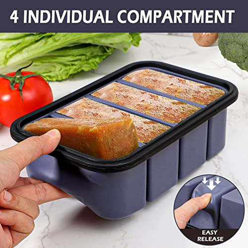 webake Suppe Einfrieren Behälter Silikon Extra Große Gefrierbehälter mit Deckel für 4 Perfekte Portionen 250ml Lebensmittelbehälter Vorratsbehälter 1 Stück für Suppe, Brühe, Sauce, Eiswürfel, Grau