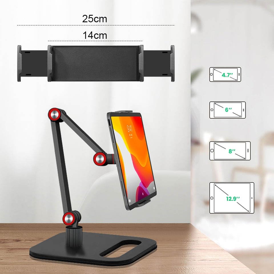 UGIFT Soporte ajustable para tableta, soporte de escritorio multiángulo, giro de 360°, 4-12.9 pulgadas, color negro
