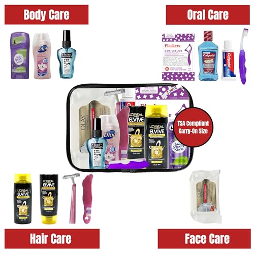 Womens-Travel-Toiletries-Kit-Travel-Bag-of-Hygiene-Essentials-for-Bath-Shaving-and-Personal-Care-12-Mini-TSA-approved-items-in-Reusable-Zipper-Bag-Travel-Gift-for-Her