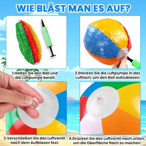 DTYDECLE 12 Stück 30cm Wasserball aufblasbar, Inflatable Beach Ball Bunte Strandball Aufblasbare Regenbogen Strand Spielzeug Ball für Sommer Wasser Pool Schwimmbad Spielzeug