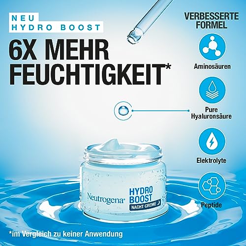 Neutrogena Hydro Boost Nachtcreme, regenerierende Gesichtspflege mit purer Hyaluronsäure, feuchtigkeitsspendende Gesichtscreme für glatte Haut 50 ml